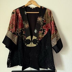Spencer Alexis Black Floral Embroidered Kimono Jacket
